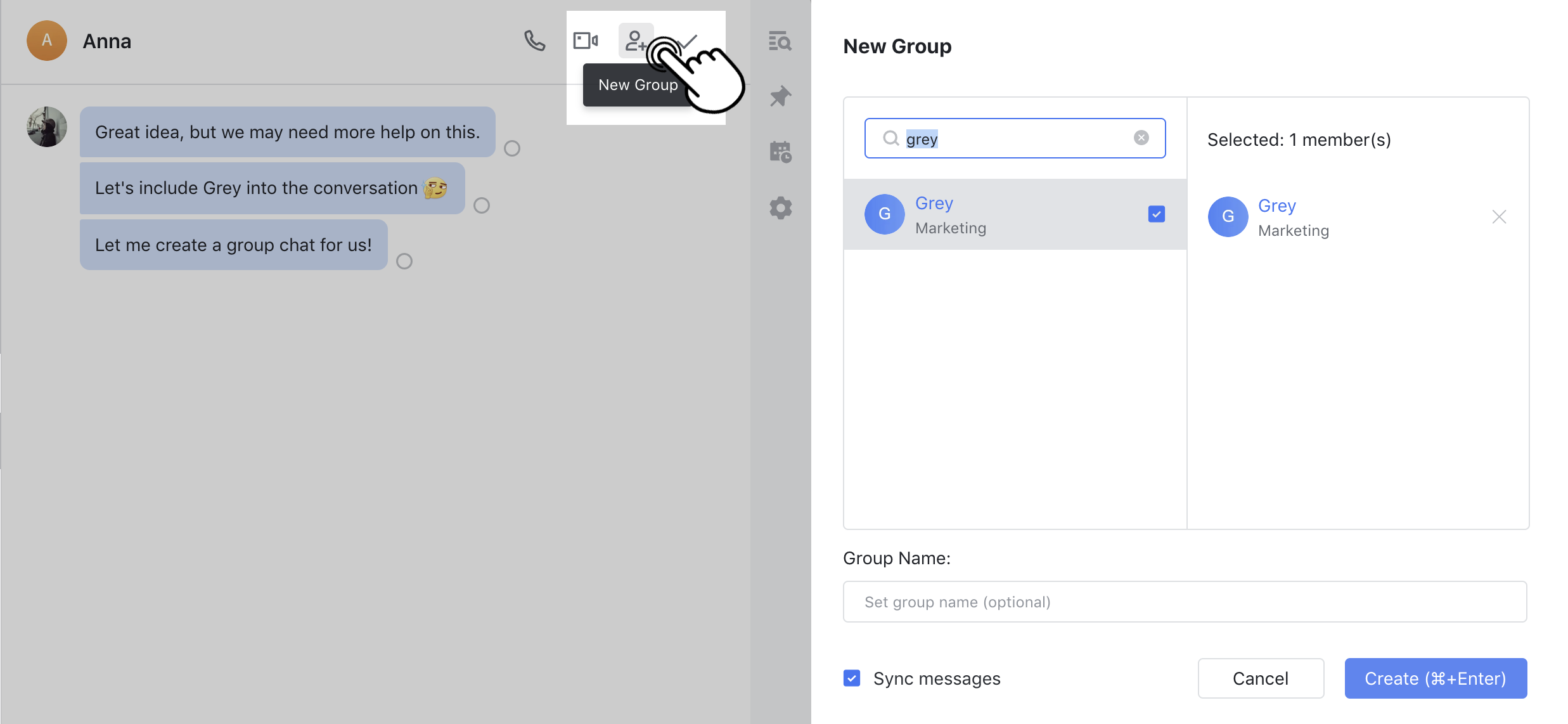 Messenger Create a group