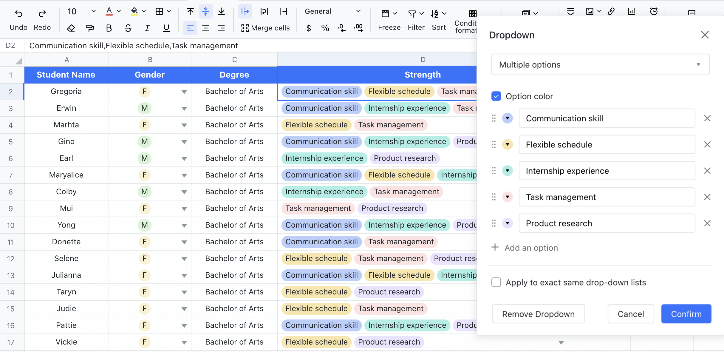 Docs | Create drop-down lists in Sheets