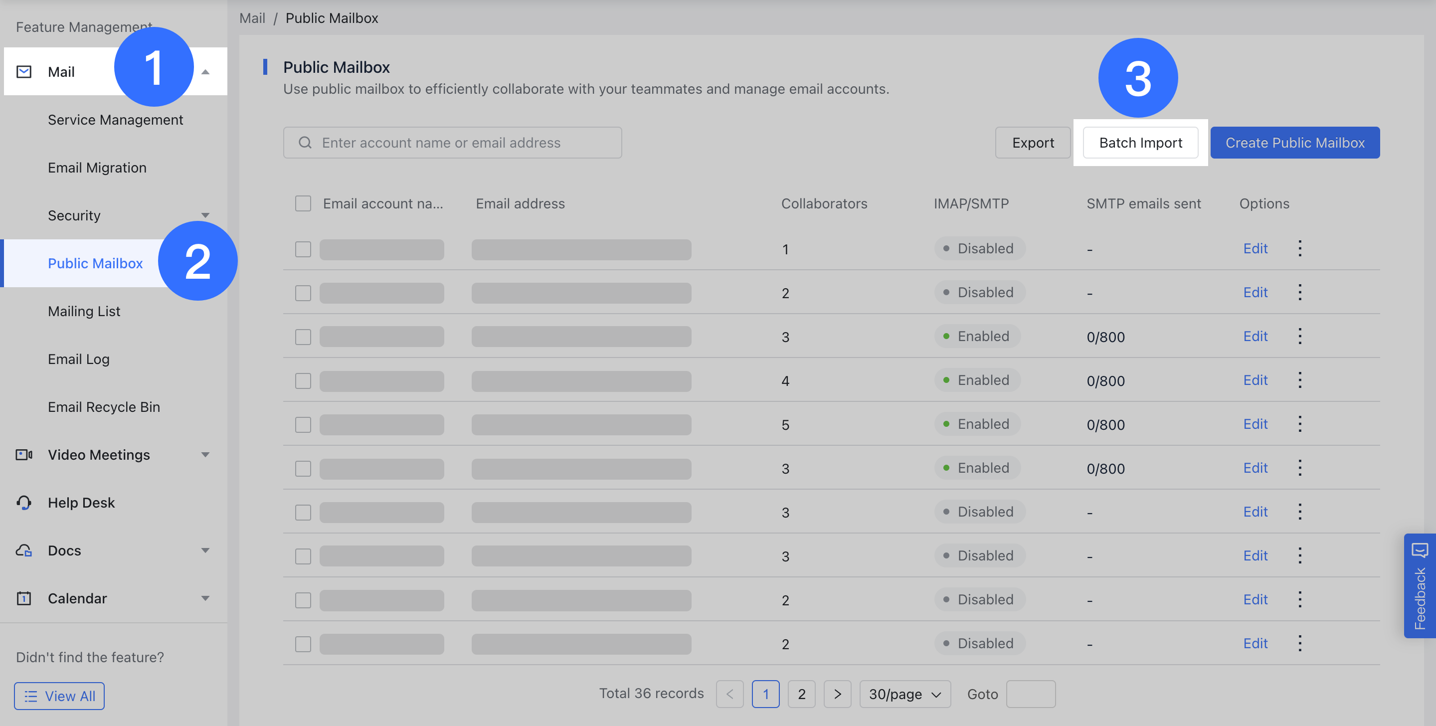 Email Batch import and export public mailboxes