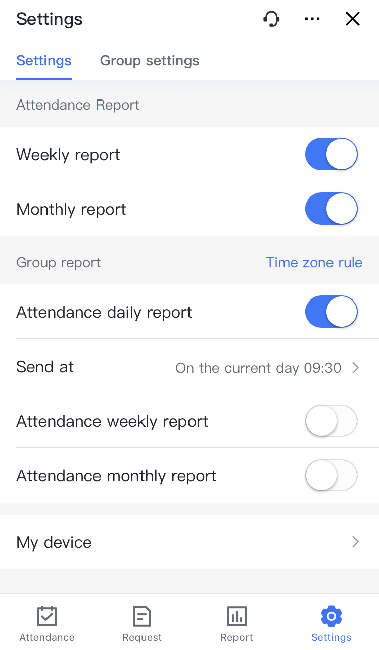Workplace Set time zone rules for statistics mes